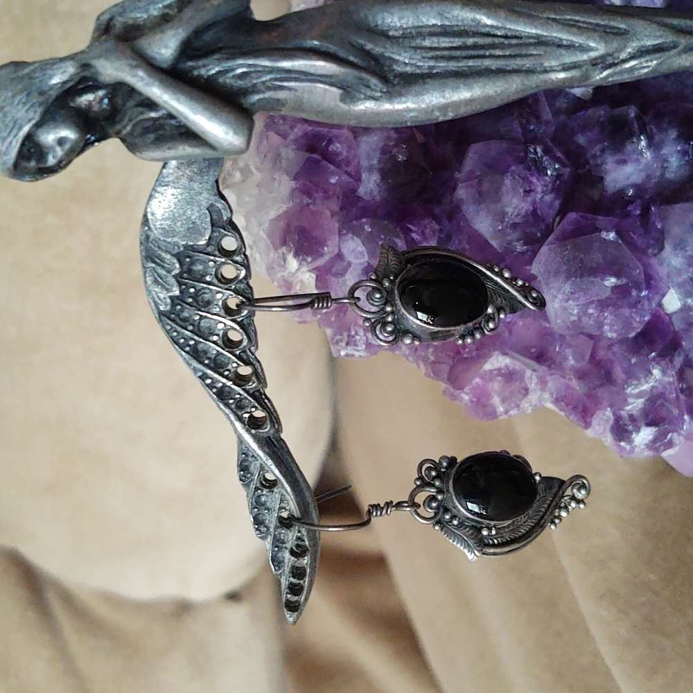 Genuine Onyx and Silver dangle earrings